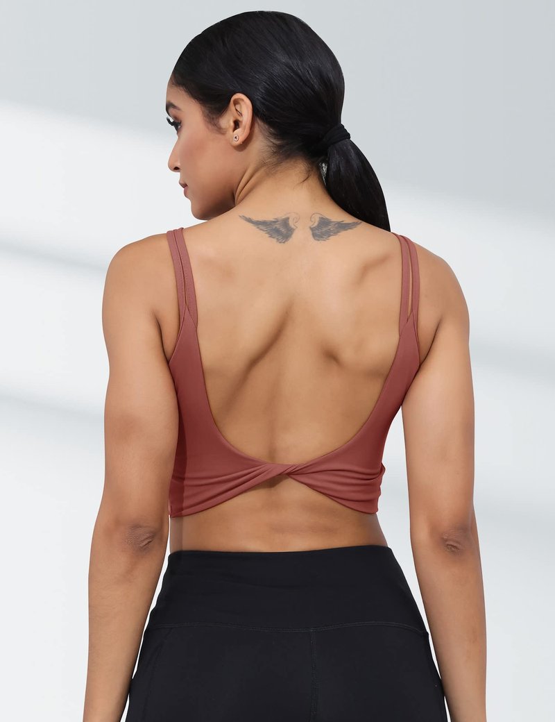 LUYAA Sports Backless Bra for Women Padded Crop Workout Tops Summer Cute Gym Yoga Tank Longline Cami Bra Red XL