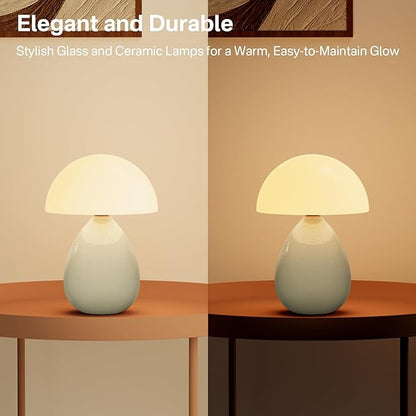 Mushroom Lamp Table Lamp for Bedroom,Desk Lamp Bedside Small Lamps for Living Room Night Stands,Table Lamps Cute Modern Mid Century Lamps,Unique Ice Crackle Ceramic Living Room Decor(Cream)