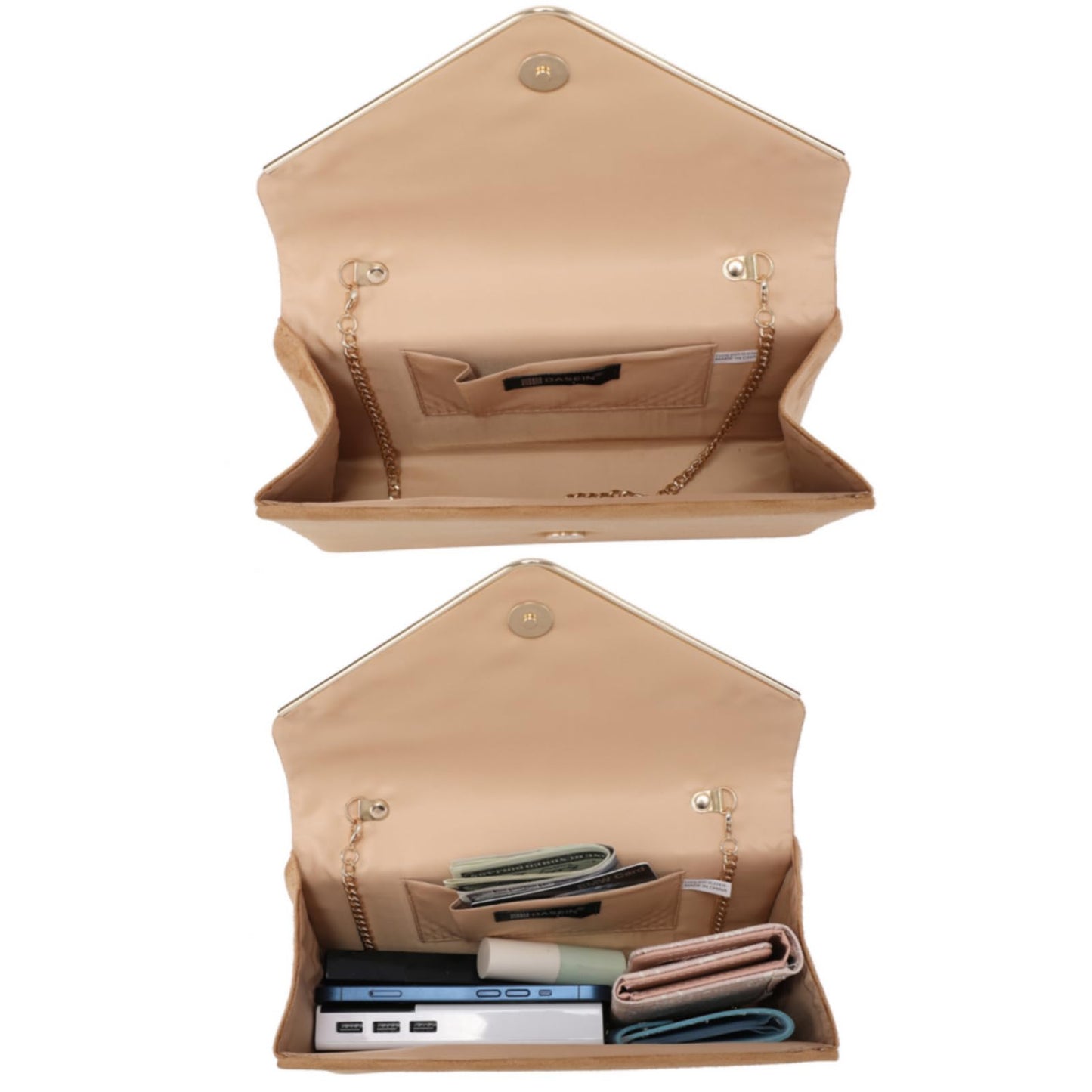 Dasein Ladies' Velvet Evening Clutch Handbag Formal Party Clutch For Women With Chain Strap (Camel)