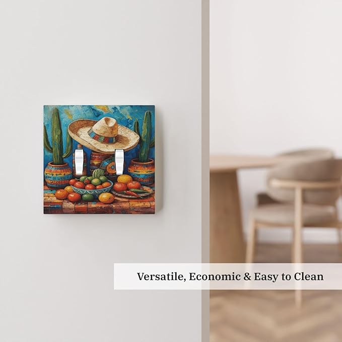Decorative Art Light Switch Covers Mexican Sombrero & Serape Vibes 2 Gang Double Toggle Wall Plate Decorative Switchcover Electrical Switchplate for Home Decor