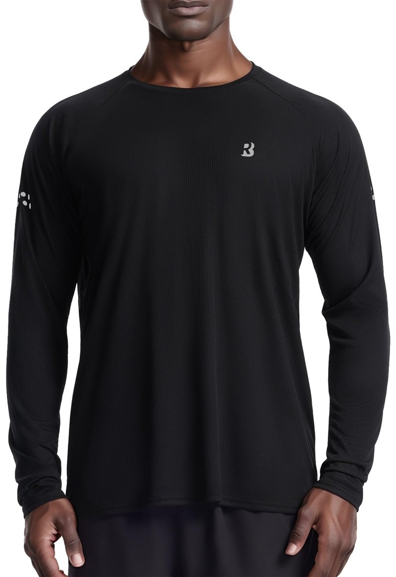 Roadbox Mens UPF 50+ Long Sleeve Swim Rash Guard, UV Sun Protection SPF Shirts for Outdoor Fishing Hiking Running Classic Black