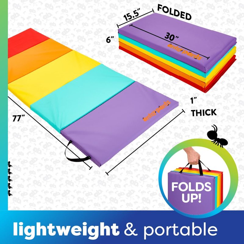 Flybar Tumbling Mat – Gymnastics Mat, Easy to Clean Gym Mat, Sturdy, Foldable Tumbling Mat for Kids, Padded, Lightweight, Portable, Carrying Handle, Gymnastics Equipment for Activity Play, Original