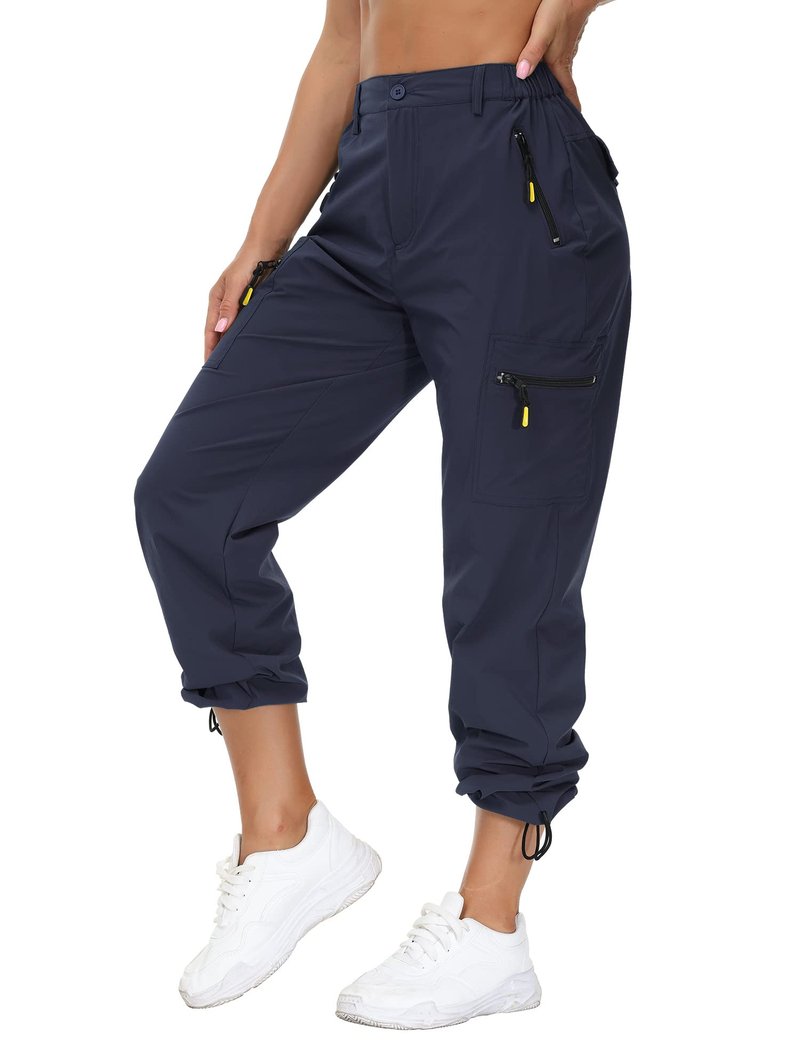 VVK Women's Cargo Joggers Pants Lightweight Athletic Outdoor Travel Hiking Quick Dry Workout Pants Water Resistant Navy Large