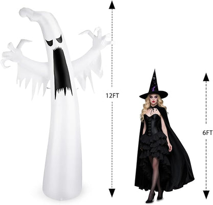 Halloween Inflatable Ghost Decoration, LED Color Changing Lights, Outdoor Yard Decor with Wings (12FT Giant White Ghost)