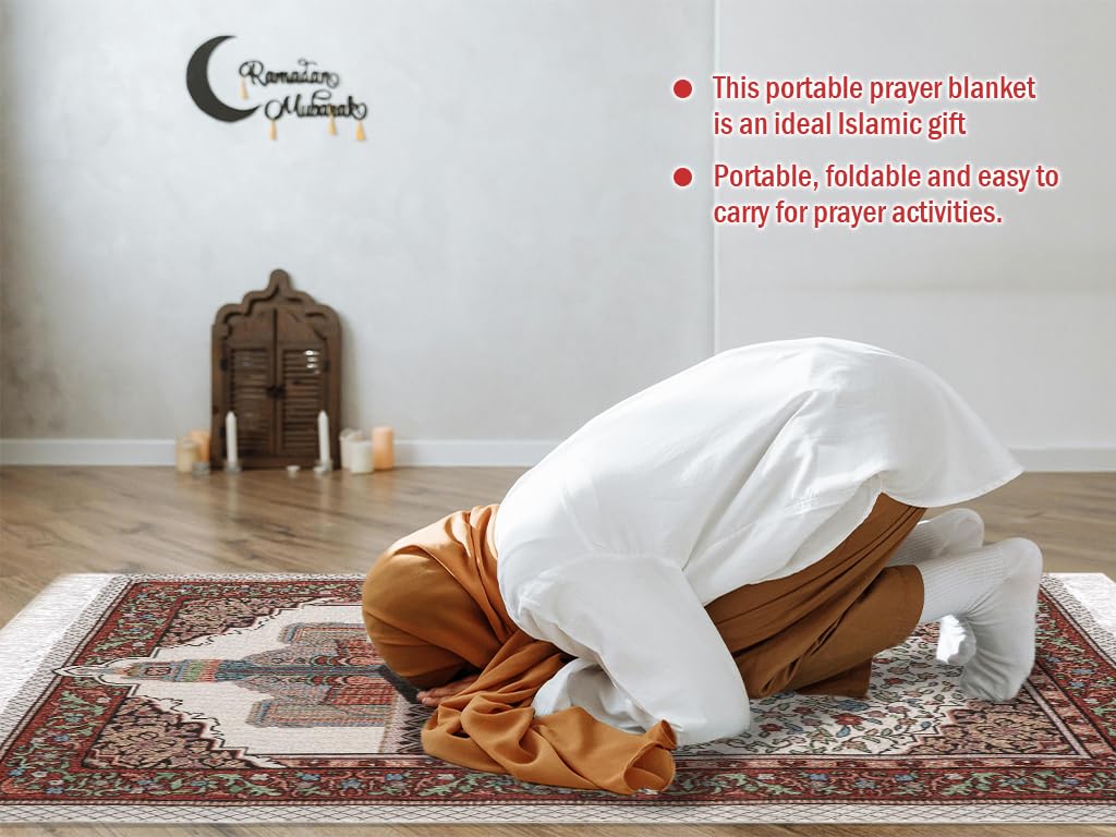 Anlising Prayer Rug, Islamic Muslim Prayer Mat with Elegant Design Bag, Great Gift for Family, Lovers and Friends during Ramadan