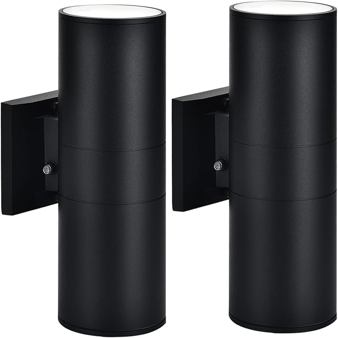 Up Dawn Outdoor Lights Exterior Wall Light Fixture Cylinder 3000K, Modern Black Outdoor Dusk to Dawn Light Fixture Wall Mount 2 Pack,IP65 Outside Sconce for House,Garage,Porch