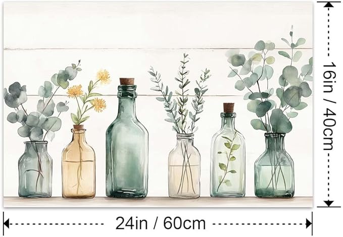 Yesad Kitchen Wall Décor Canvas Prints, Rustic Vintage Country Décor Bottles Plants Picture Farmhouse Wall Décor Poster Artwork for Cabin Living Room Bedroom Dining Room (Unframed,24”x16”, Bottle)