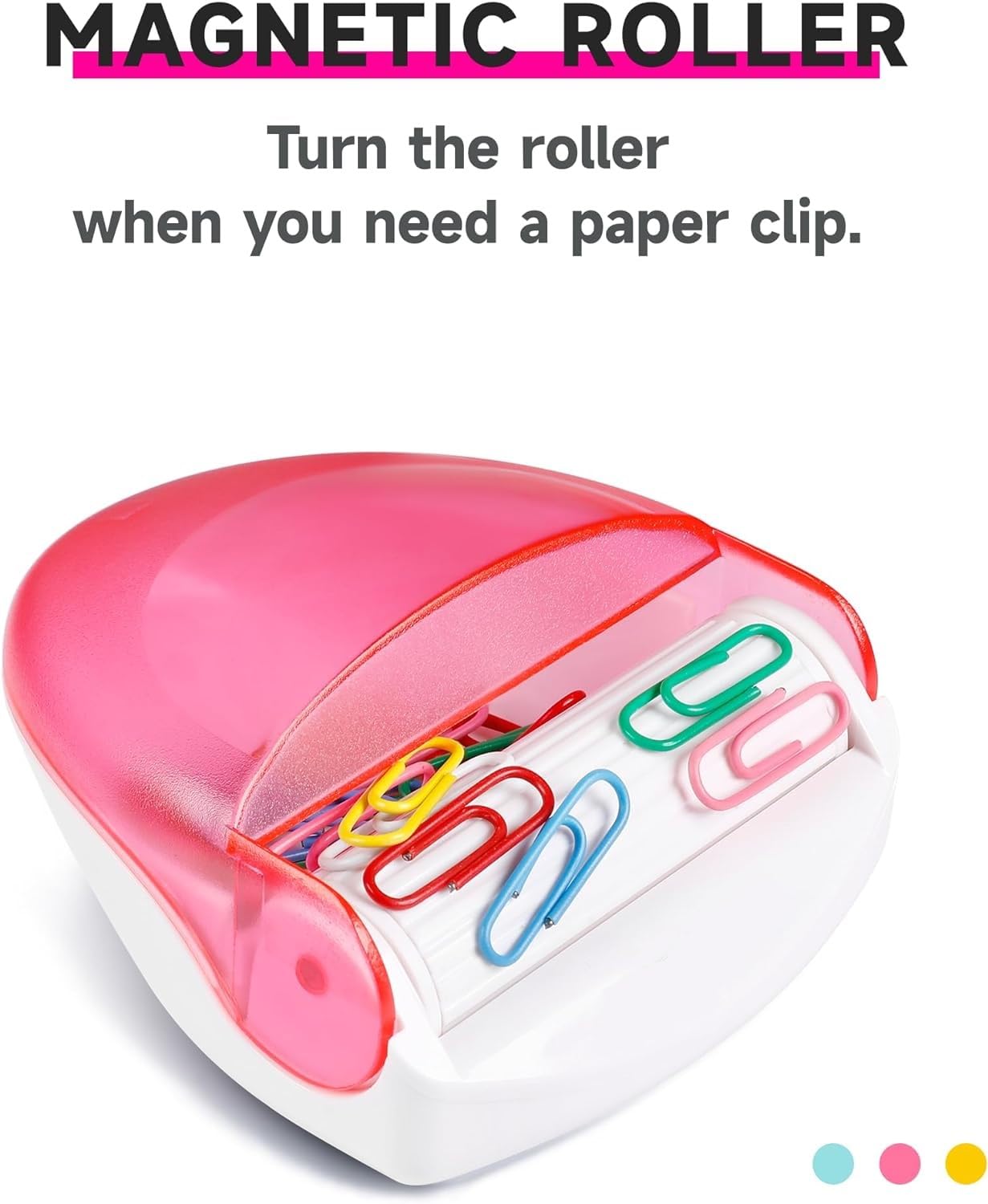BITOSEE Paper Clip Holder, Magnetic Paper Clip Dispenser with 100pcs 28mm Pink Paper Clips, Cute Office Supplies for Desk Organizer