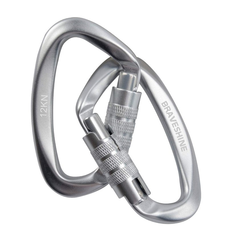 BRAVESHINE Heavy-Weight Carabiner - 2 Pack D Ring Snap Keychain Locking Caribeaner Clips - 12KN Aluminum Screws Buckle Carabiner Hook for Men Women Key Keychains, Water Bottle, Dog Leash - Silver