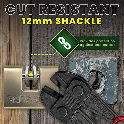 Britanium¢ç BRP74 [Armoured] High Security Padlock - [Anti Drill Cylinder] - Heavy Duty Lock for Storage Unit with 0.67¡± Shackle Clearance, Motorbike, Shed & Garage Silver