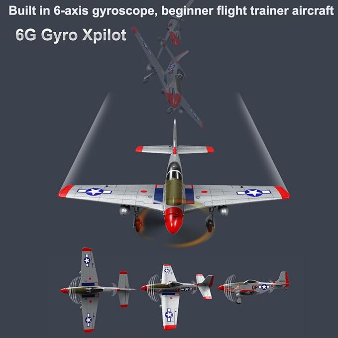 690MM 27Inch P-51D P51 Mustang Large Brushless Remote Controlled Plane Airplane for Beginners Adults 14Y+ Expert 4CH Hobby RC Glider 3D Aerobatic / 6G Gyro Xpilot 1/16 (RTF 2-Batteries)