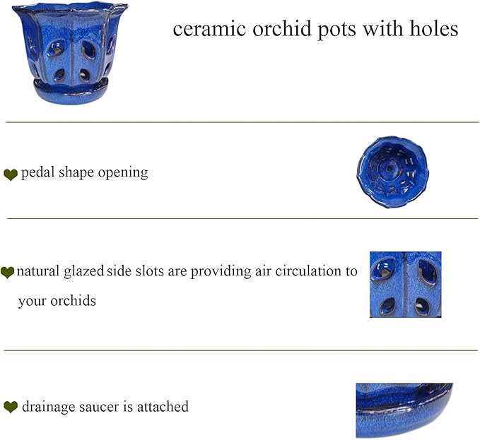 Ceramic Orchid Pots with Holes Orchid Pot 6 inch (Blue)