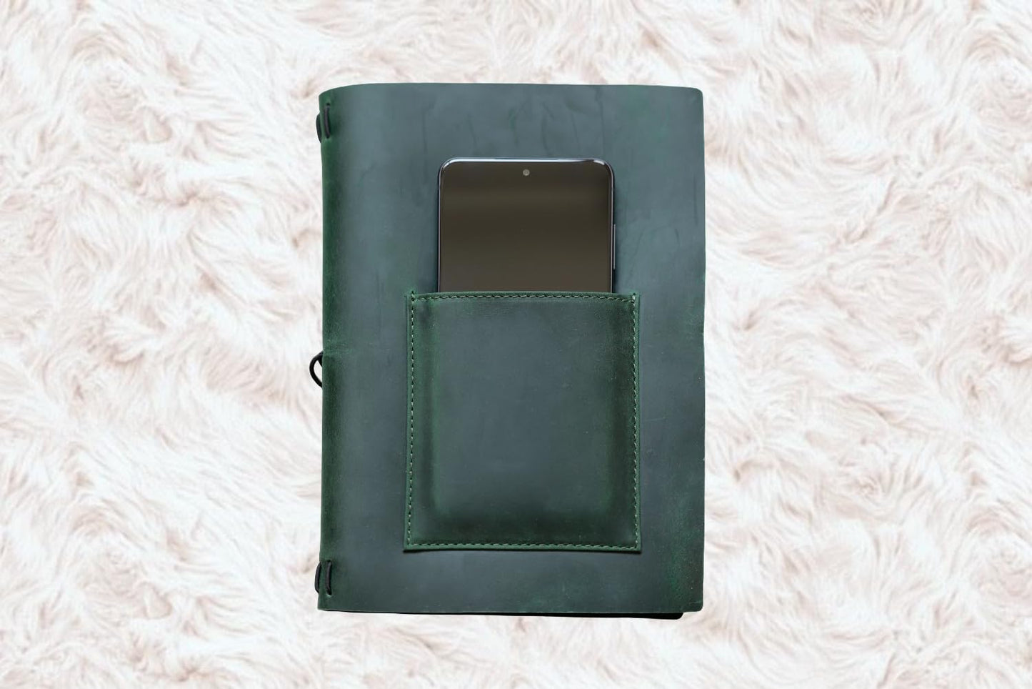 KISSKI·H Olvido A5 Travelers Notebook Cover, Small Leather Journals Cover for Writing, Refillable Planner Organizer Folio Case for 8.5 x 5.5 Notebook with Phone/Pen Pocket, Gift for Men/Women, Green