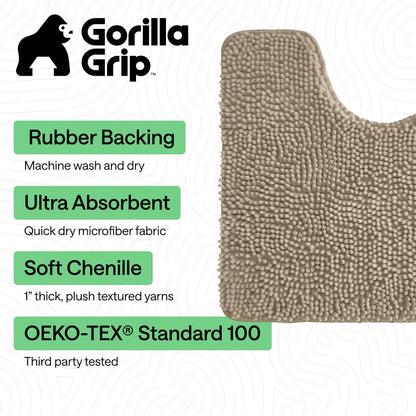GORILLA GRIP Bathroom Rug Sets, Soft Chenille 2 Piece Area Rugs Set, Toilet Base Mat and 30x20 Carpet, Absorbent Microfiber Washable Mats Dry Quickly, Home Décor and Bath Room Accessories, Gray Beige