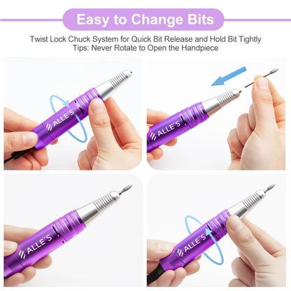 Professional Nail Drill Machine 30000 RPM Efile Electric Nail Filer Kit for Finger Toe Nails, Acrylic Gel Nails, Manicure Pedicure Drill with 6Pcs Nail Bits, 106Pcs Sanding Bands - Pink