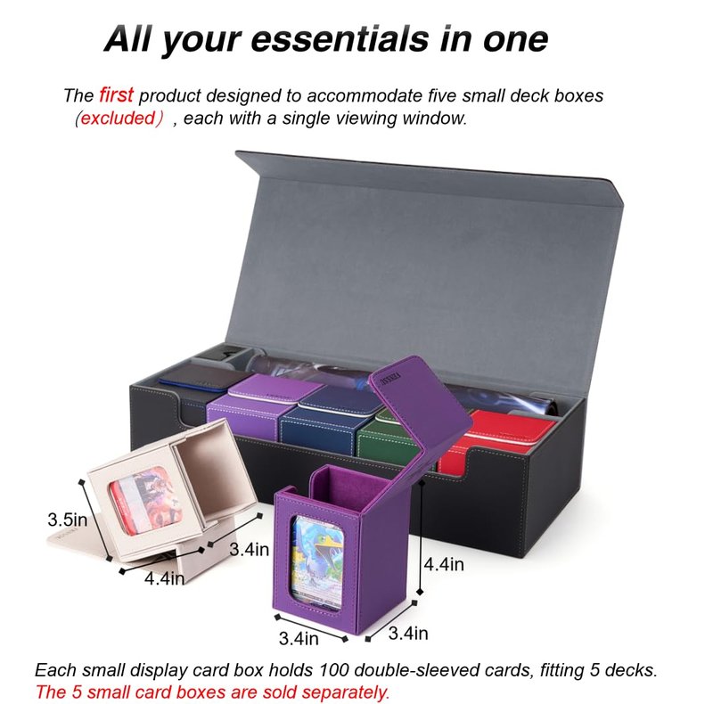 Venssu MTG Deck Box Holds 5 Display Card Deck Boxes with Playmat and Dice Box,Includes 10 colorful dividers and 1 card supporter, Trading Card Storage Box For Magic Game Cards (Black and Grey)