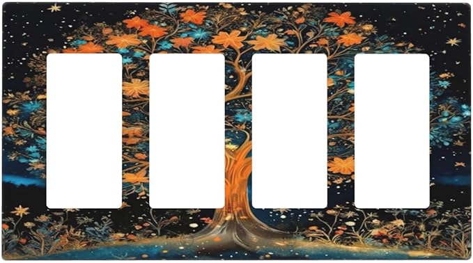 Magical Life Tree in Night Sky Light Switch Cover 4 Gang Rocker Decora Outlet Covers Wall Plate Decorative Switchplate Electrical Faceplate GFCI for Farmhouse Living Bedroom Decor