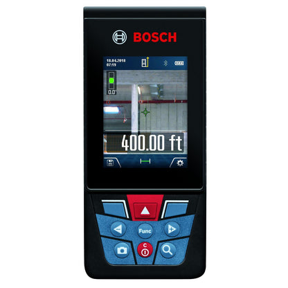 BOSCH GLM400C 400 Ft Blaze Outdoor Connected Laser Measure with Viewfinder, Includes 3 AA Batteries, Hand Strap, & Pouch