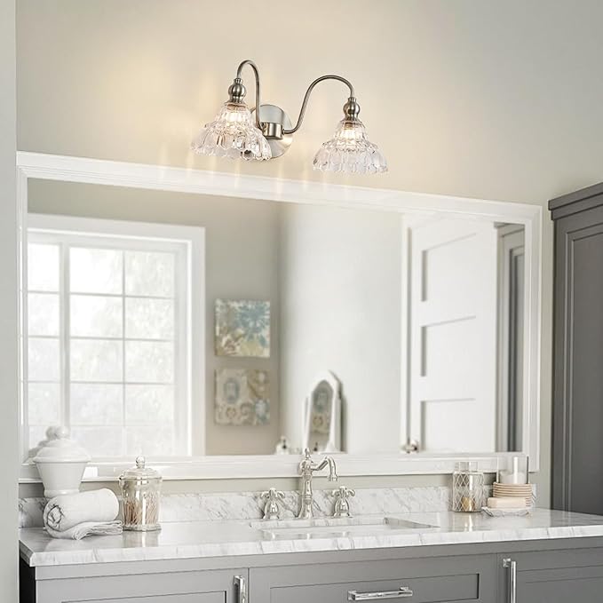 Brushed Nickel 2 Light Bathroom Vanity Light Fixtures Modern Vanity Lights for Bathroom Living Room Vintage Wall Sconces Over Mirror Hallway Wall Lamp