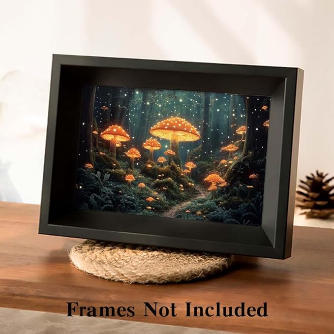 Yesad Mushroom Forest Canvas Wall Art Print, Mushroom Décor Magical Forest Pictures Enchanted Forest Décor Magic Mushrooms Botanical Art Farmhouse Living Room Wall Décor (Unframed,36”x24”,Mushroom)