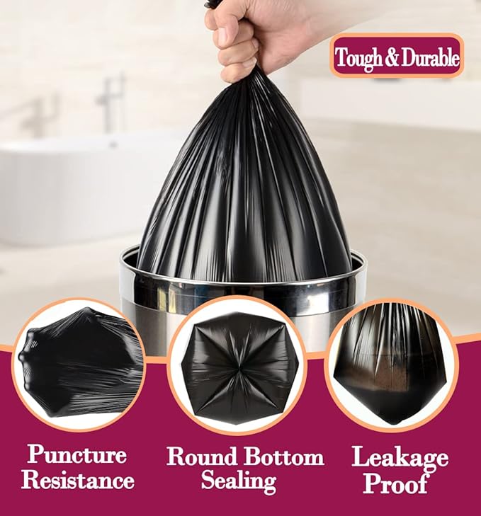 4 Gallon 180pcs Small Black Trash Bags Strong Garbage Bags, Bathroom Trash Can