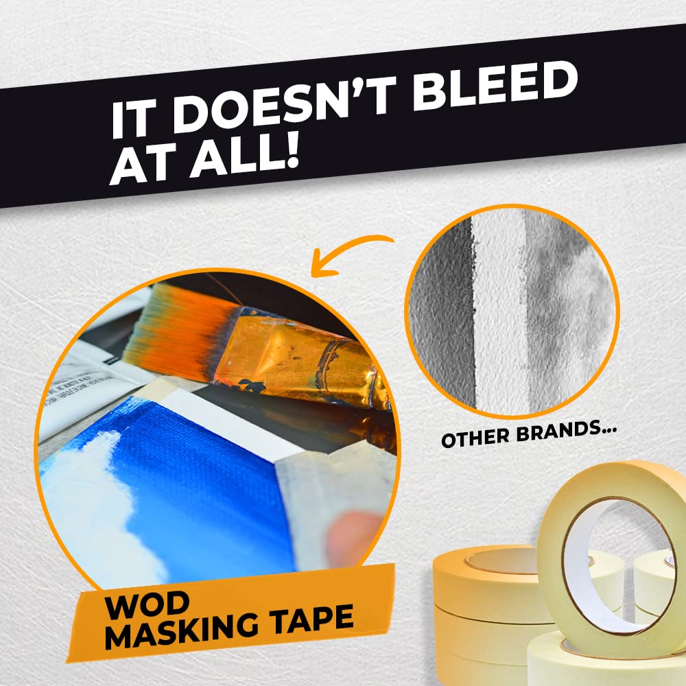 WOD MT5 Masking Tape 1/2 inch for General Purpose/Painting - Pack of 18 Rolls - 60 Yards per roll