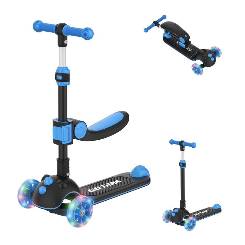 Gotrax KS3 Pro Kick Scooter for Kids, One Key Removable Seat & 3 Extra Wide PU Light-Up Wheels and Anti-Slip Deck, Adjustable Height Handlebar and Lean-to-Steer, Foldable Scooter for Children Aged 2-8