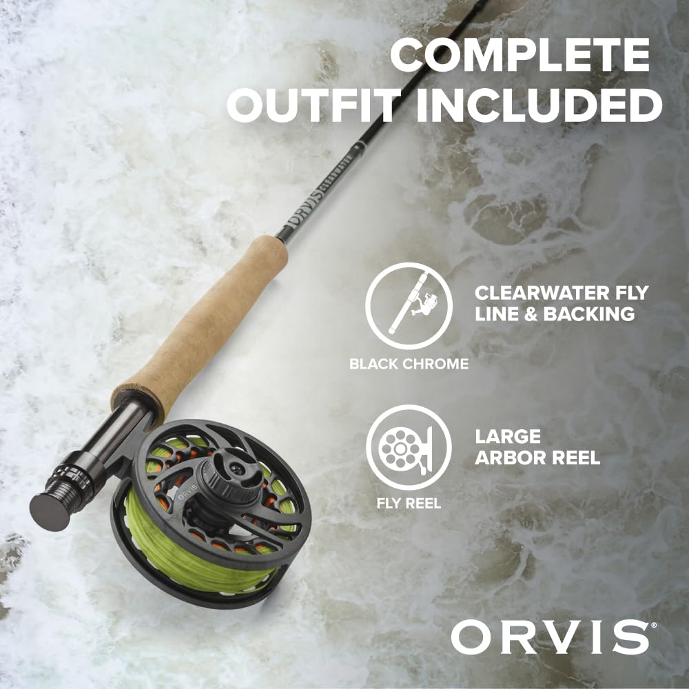 Orvis Clearwater Fly Rod Outfit - Fishing Rod and Reel Combo with Black Chrome Blank, Ceramic Guides, Durable Reel Seat, and Rod Tube - 8'6 5Wt 4pc