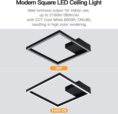 MADEM Modern LED Ceiling Light 15.74'' Black Flush Mount Ceiling Light 2160LM 27W LED Chandelier Square Ceiling Lamp Fixture for Bedroom Dining Room Living Room