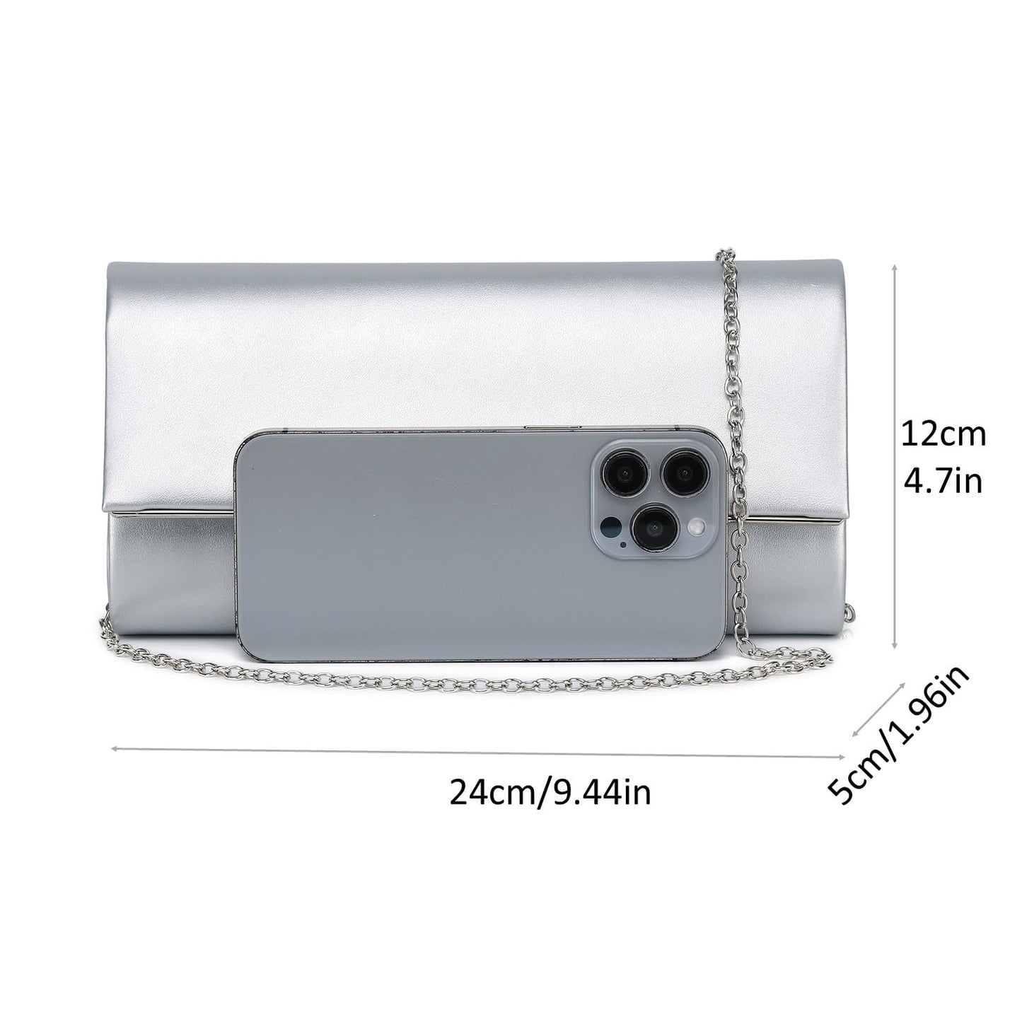 DETARA Women Evening Bag Vegan Leather Clutch Purse Shoulder Crossbody Envelope Bag for Party Wedding Prom Bridal (Silver 1818)