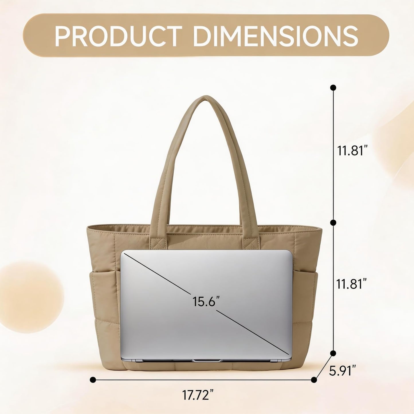 SODEER Travel Tote Bag for Women Puffer, Quilted Work Tote with Laptop Sleeve, Lightweight Shoulder Bag with Trolley Strap & Bottle Pocket for Gym, Office, Nurse, Camel Brown