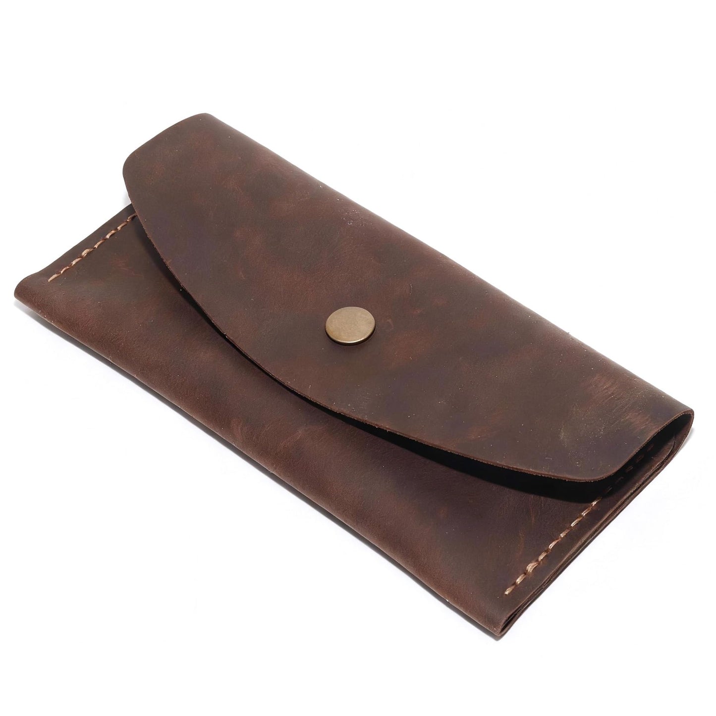 Handmade Crazy Horse Genuine Leather Envelope Wallet, Card Holder with 2 Card Slots Vintage Slim Hand-Stitched Wallet