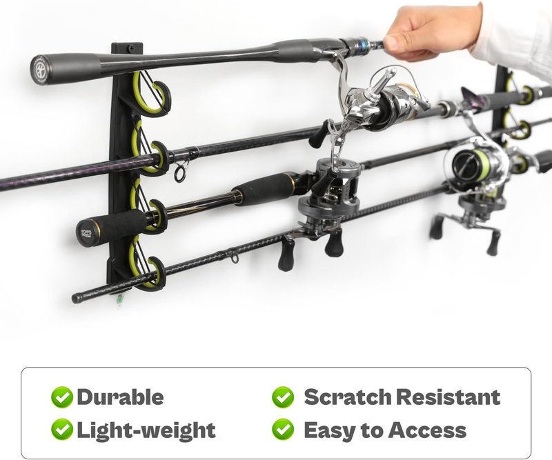 Fishing Rod Rack - Wall Mounted Rubber Coated Holders for 8/16 Poles | Garage & Vehicle Storage Solutions