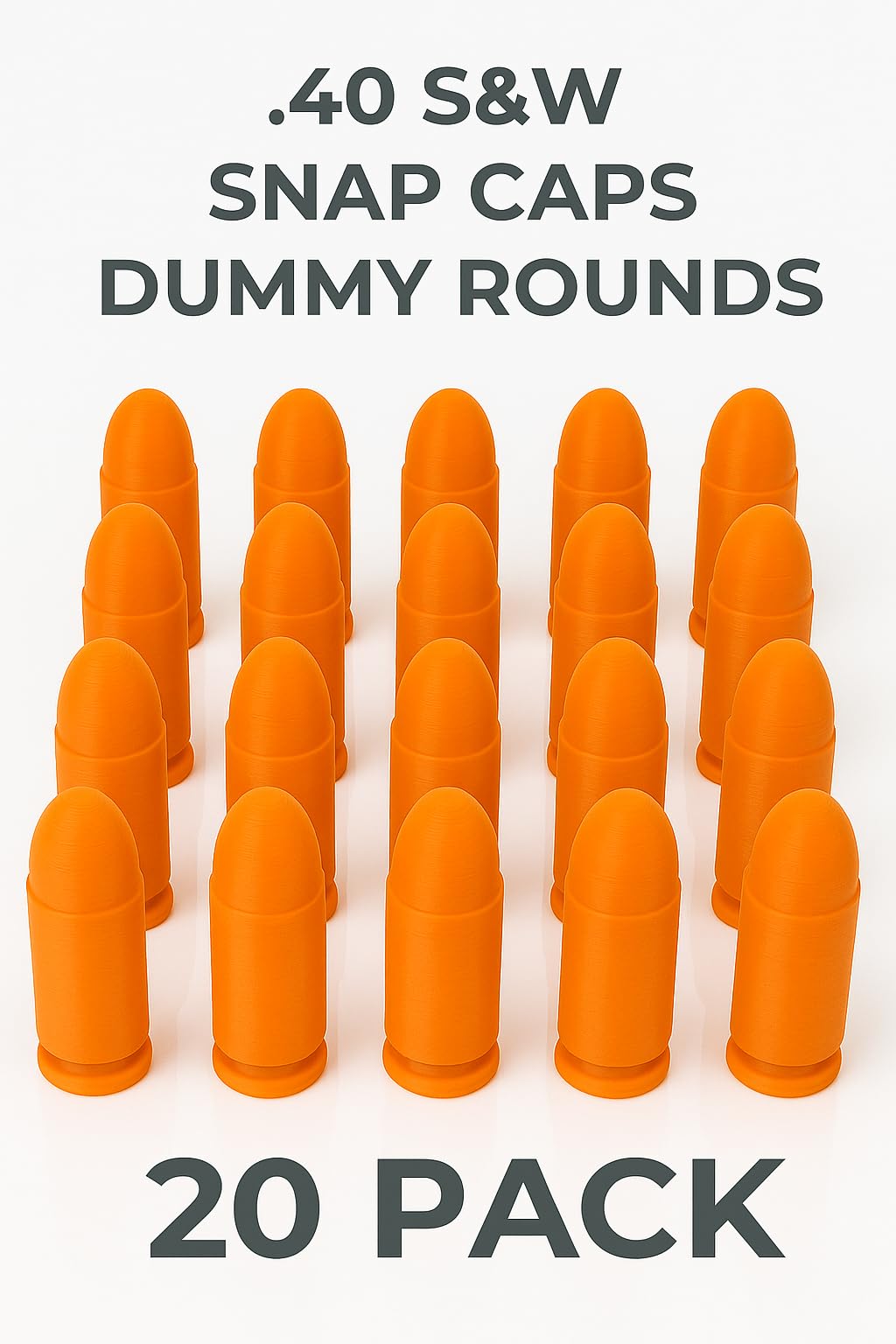 TechStudio3D .40 S&W Snap Caps – Inert Dummy Rounds for Dry Fire Training – Durable & Reusable – High Visibility – 5/10/20 Pack (20 Pack)
