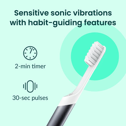 Quip Metal Sonic Electric Toothbrush for Adults - Time Travel & Soft Bristles with Travel Case & Replacement Brush Head - 3 Month Battery Life - Indigo