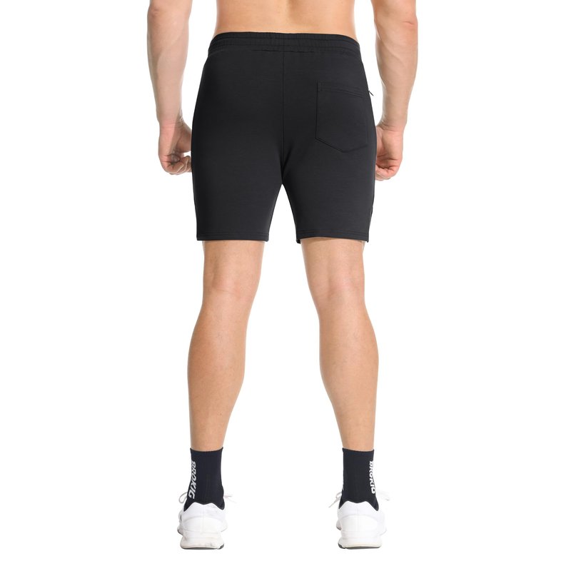 BROKIG Men's Airstretch Gym Shorts,5 Inch Slim Fit Running Exercise Athletic Workout Shorts for Men with Zipper Pockets(Black,Large)