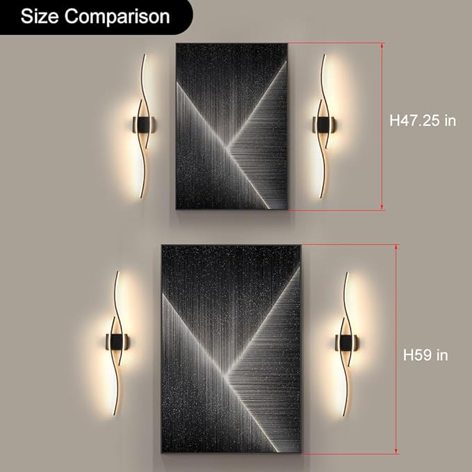 Hardwired Modern Wall Sconce set of Two with Remote Control, Dimmable LED Wall Sconces Lighting set of 2, Big Size Black Wall Light, LED Wall Lamp for Bedroom Living Room Bathroom 40.5" Length