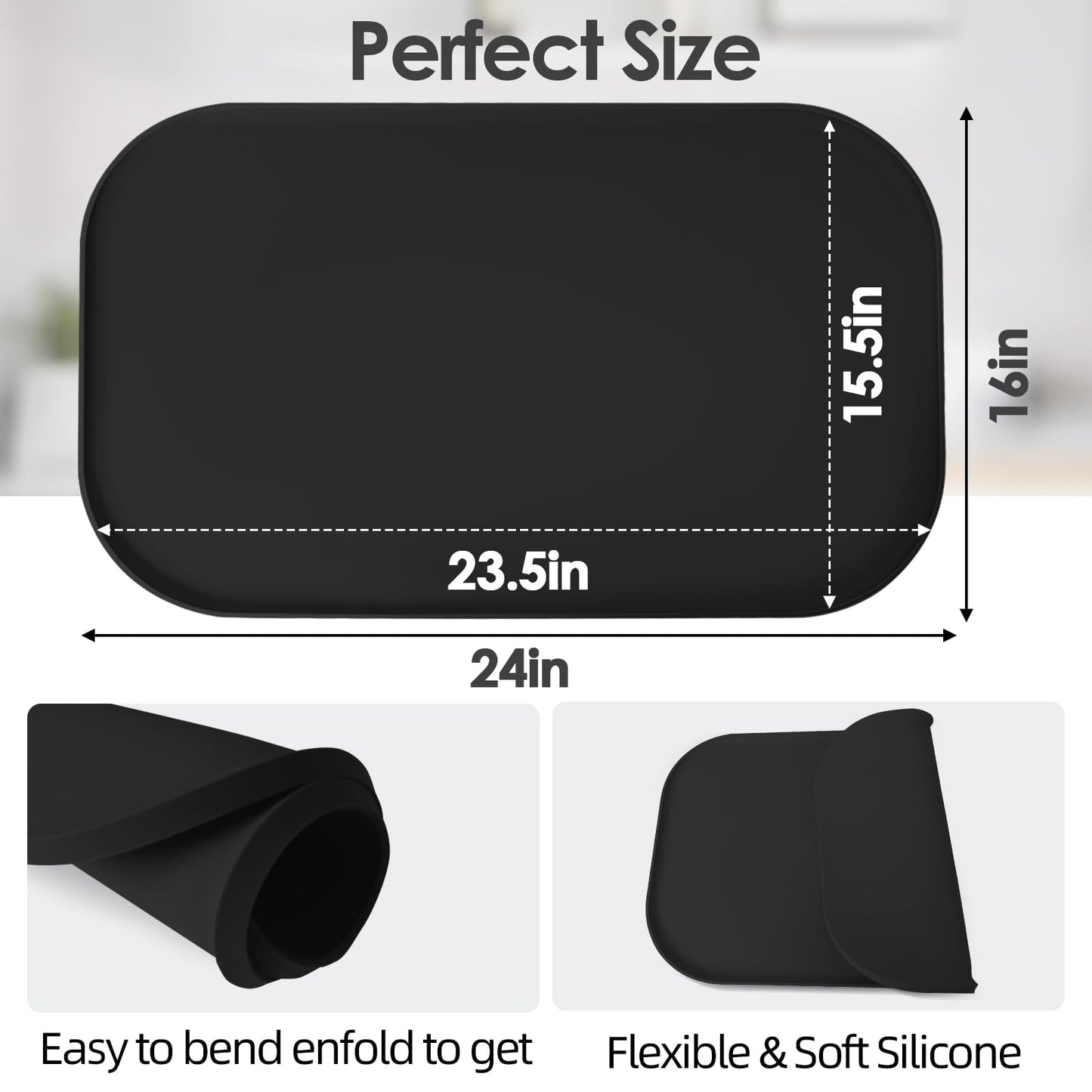 TOHONFOO Silicone Coffee Mat with Lip, 19.7'' x 15'' Heavy Duty Bar Mat, Coffee Tray for Countertop Fit Under Machine Pot Espresso Machine, Grey
