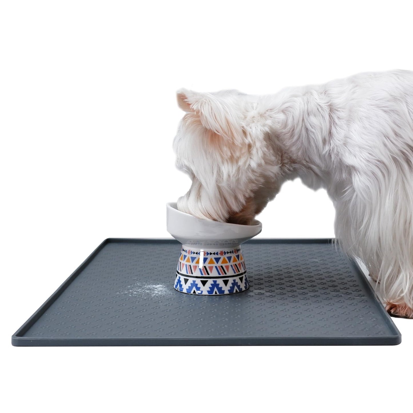 IRRESTRICO Pet Food Mat for Dogs and Cats 16"x24", Non-Slip Waterproof Silicone Feeding Mat for Food and Water Bowls, Easy-to-Clean(Grey)