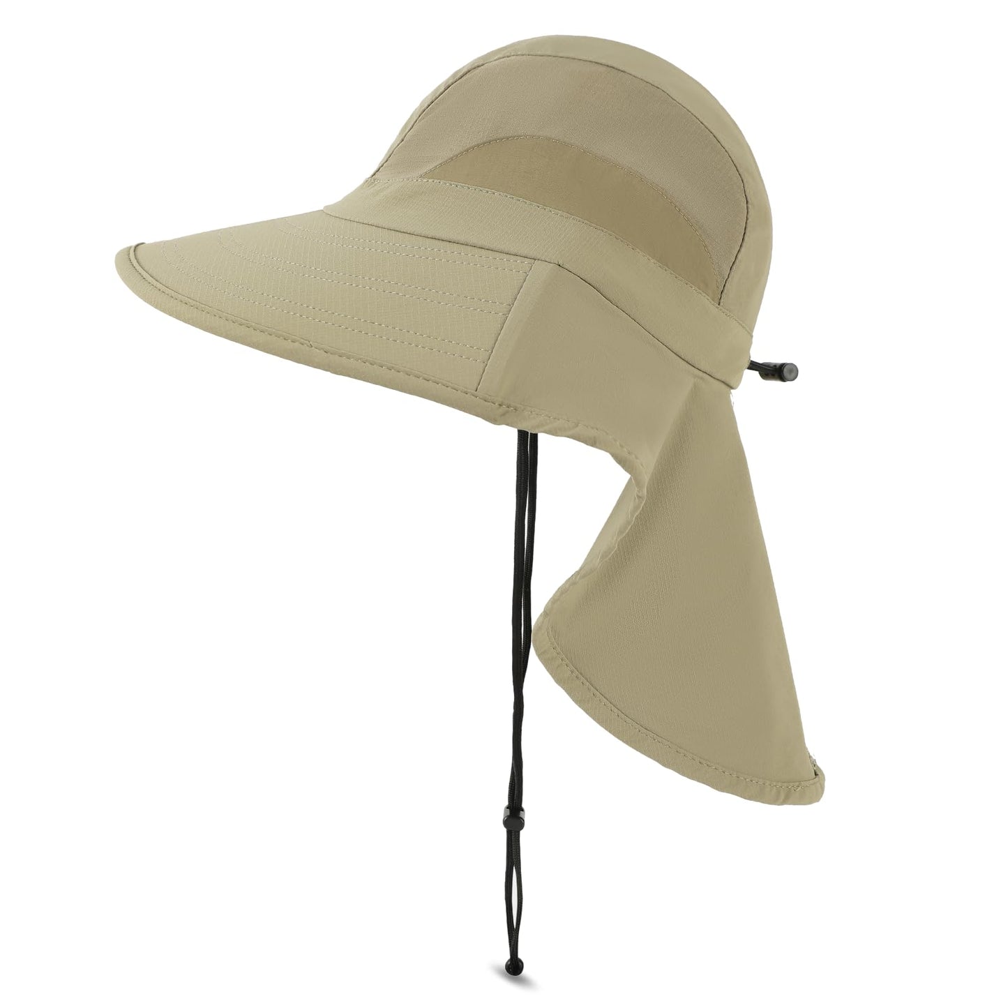 HEARTSING Sun Hat Outdoor with Large-Area Neck Flap, UV Protection Quick-Dry Breathable Fishing Hat for Hiking Garden Khaki