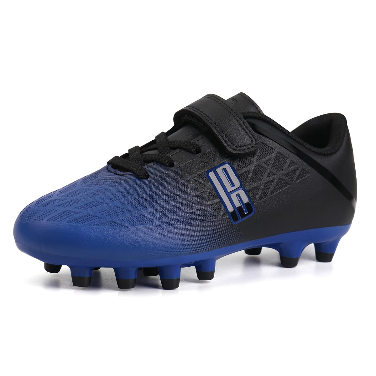 brooman Kids Firm Ground Soccer Cleats Boys Girls Athletic Outdoor Football Shoes (13,Blue Black)