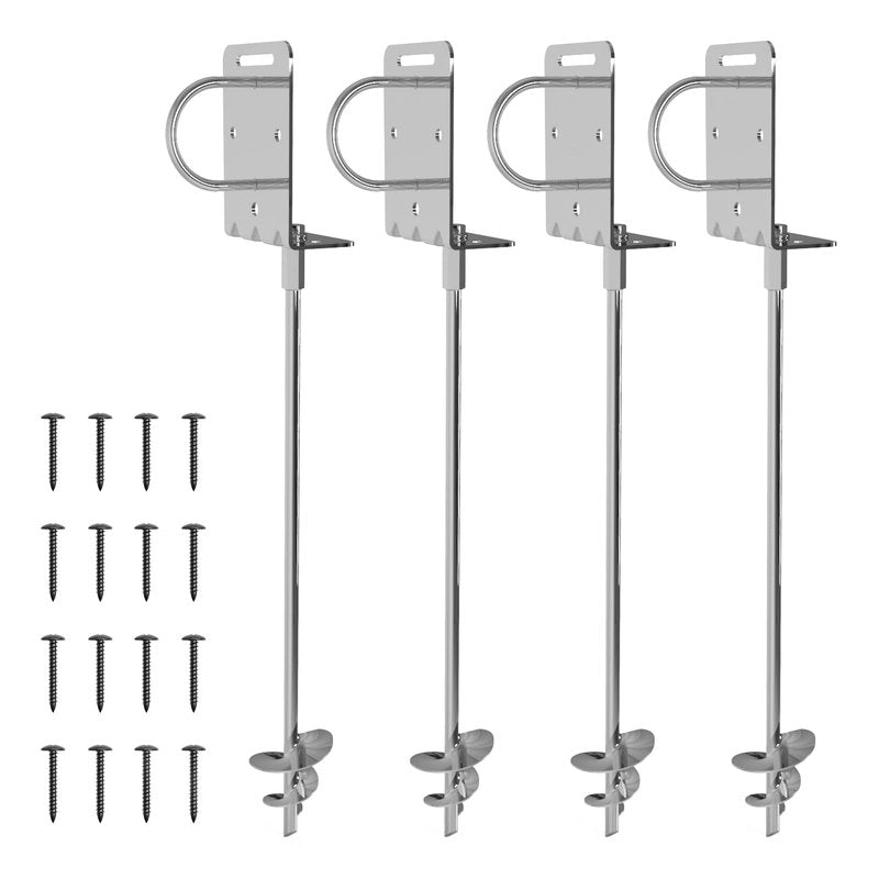 MOLANZ Heavy Duty Ground Anchors Screw-in Trampoline Stakes with Anti-Bend L-Plate, Multi-Hole & Safety Ring, Rust-Proof Steel for Tent, Shed, Swing Set, Fence, Garden, Outdoor (4Pack 21Inch)