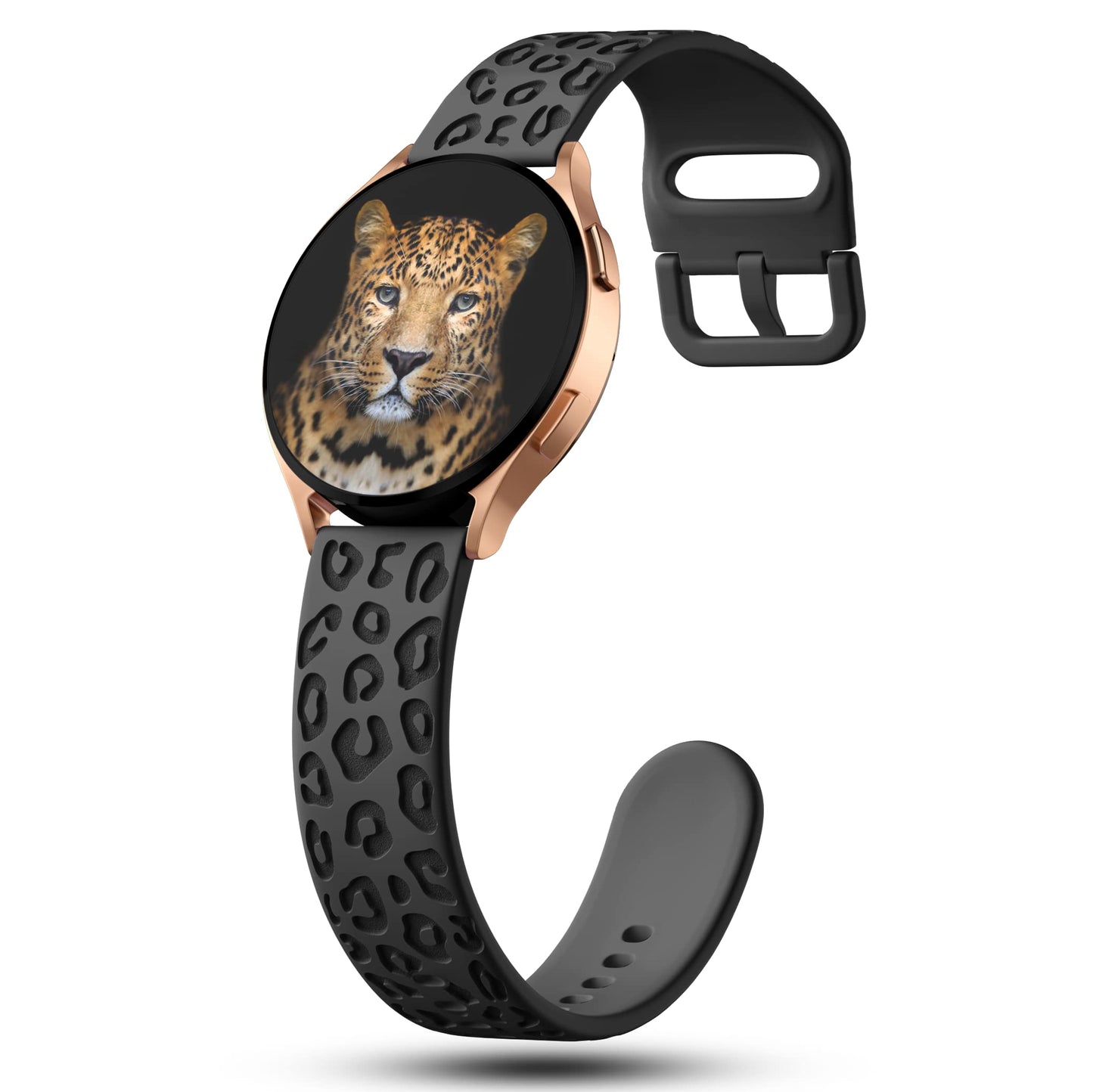IKANFI 6Pack Engraved Band Compatible with Samsung Galaxy Watch 5 Band/Galaxy Watch 4 Bands/Galaxy Watch 3 Bands/Active 2 Watch Bands,20mm Leopard Silicone Sport Strap Replacement for Women Men-