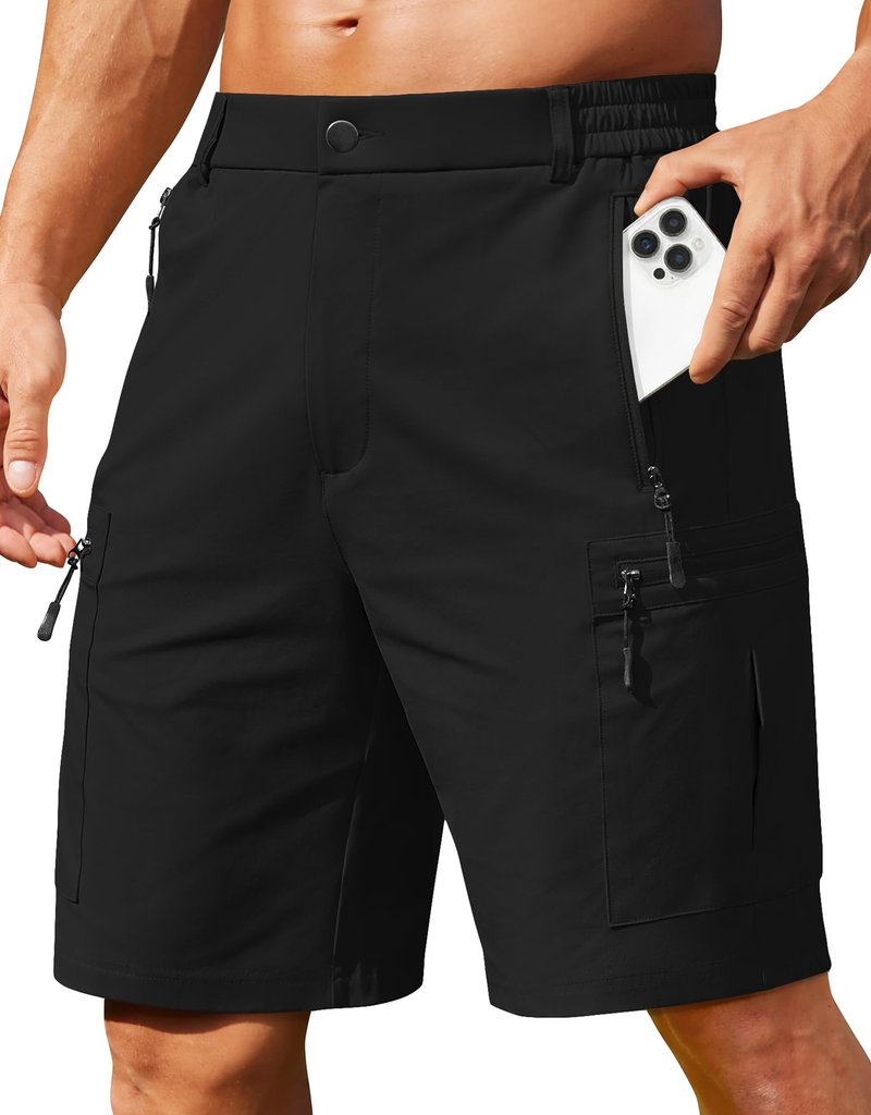 COOFANDY Men's Shorts Cargo 9" Hiking Workout Golf Cargo Shorts Qucik Dry Summer Travel Camping Running Fishing Black