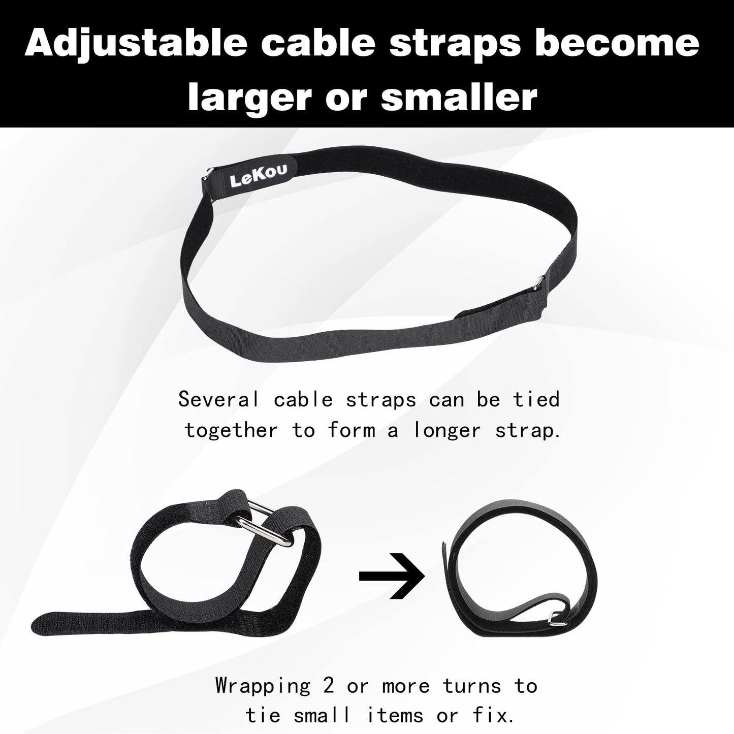 Lekou 35 Pack Cable Straps,8"-12"-18"-24"-30" Reusable Cable Ties, Hook and Loop with Metal Buckle, Fastening Securing for Cord Organizer Wire Management