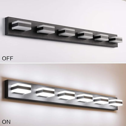 SOLFART Bathroom Light Feature Modern LED Dimmable Matt Black Bathroom Vanity Light 6 Lights Acrylic Vanity Light Over Mirror