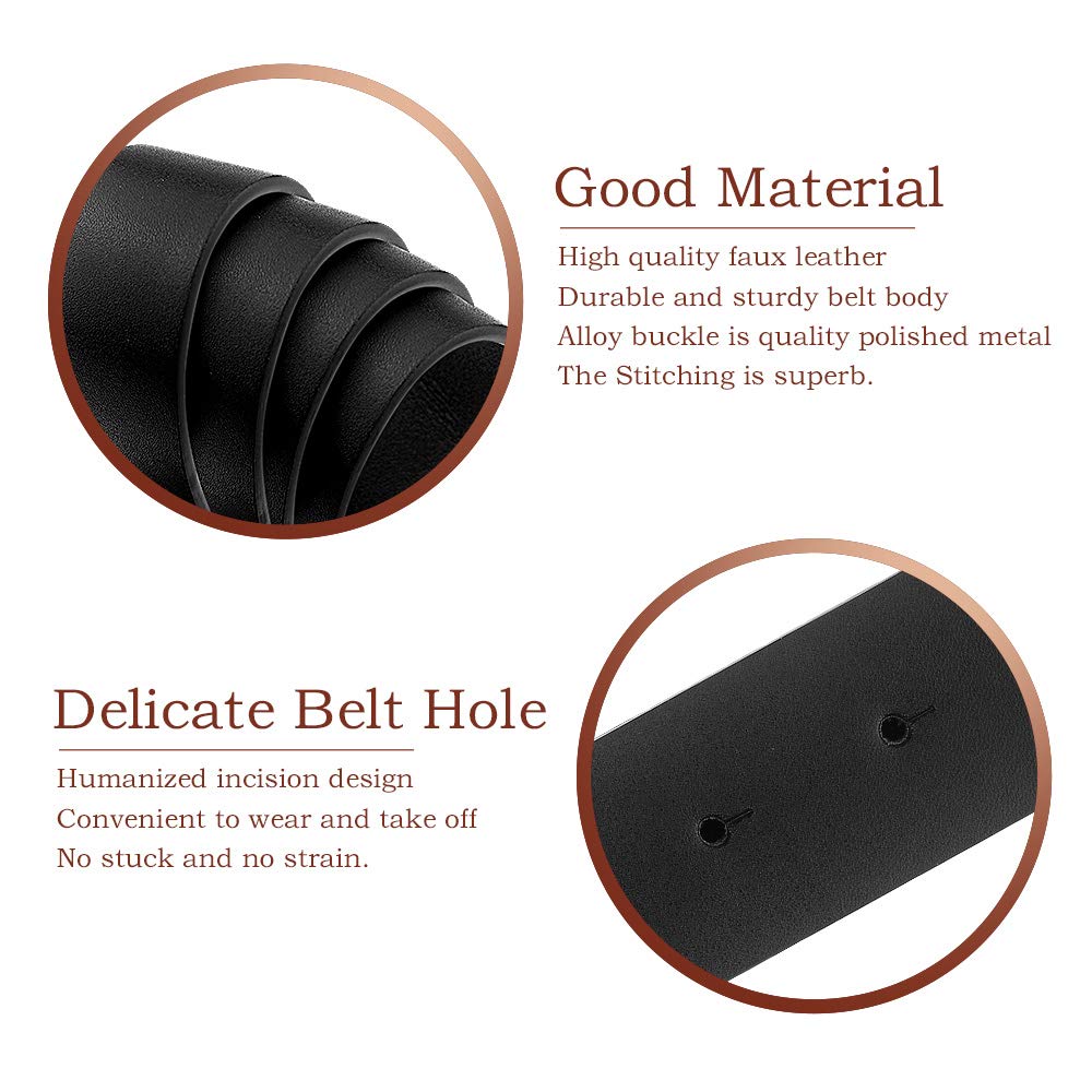Udekit Women's Leather Belt Double O Ring Soft Faux Leather Waist Belt Large Size (3 Pieces/Set)