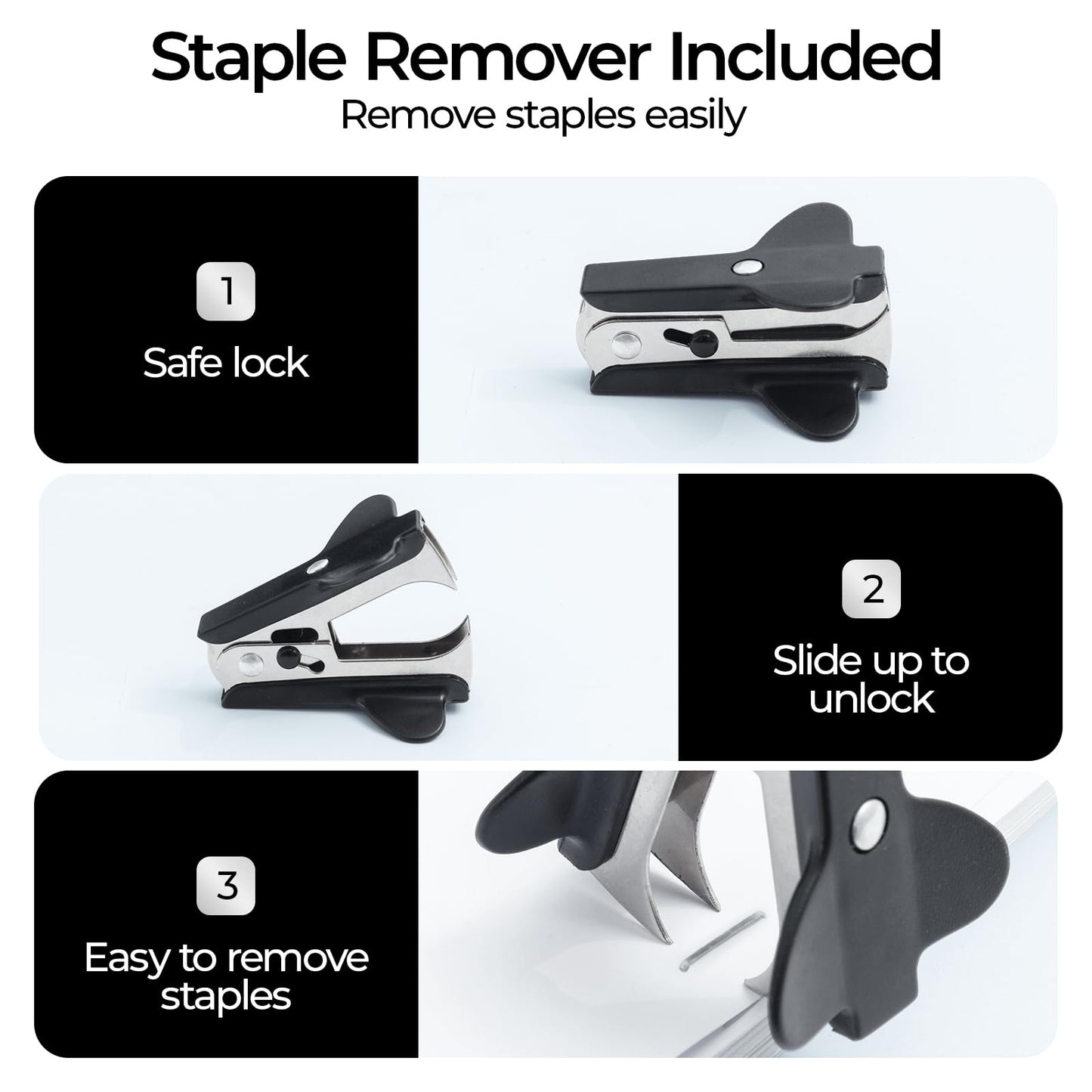 M&G Effortless Stapler 50 Sheet Capacity One-Touch Stapling, Heavy Duty Desktop Stapler Includes 1000 Staples and Remover, Portable Handheld Staplers for Home Office (Black)