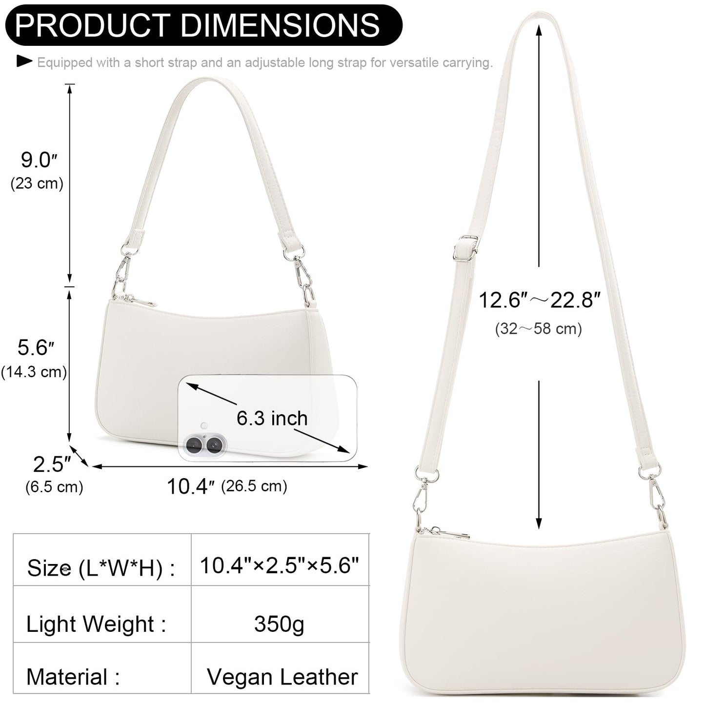 NIUEIMEE ZHOU Small Shoulder bag with 2 Removable Straps Cross Body Clutch Purse Handbag for Women (Style 3-Leather White)