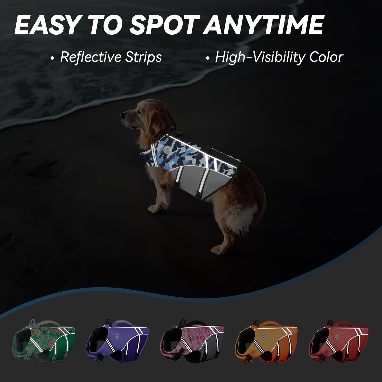 VIVAGLORY Dog Life Vest Sports Style Dog Swim Vest, L, Camo Blue